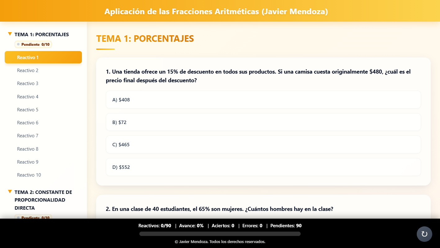 Captura de pantalla de Aplicación de las Fracciones Aritméticas