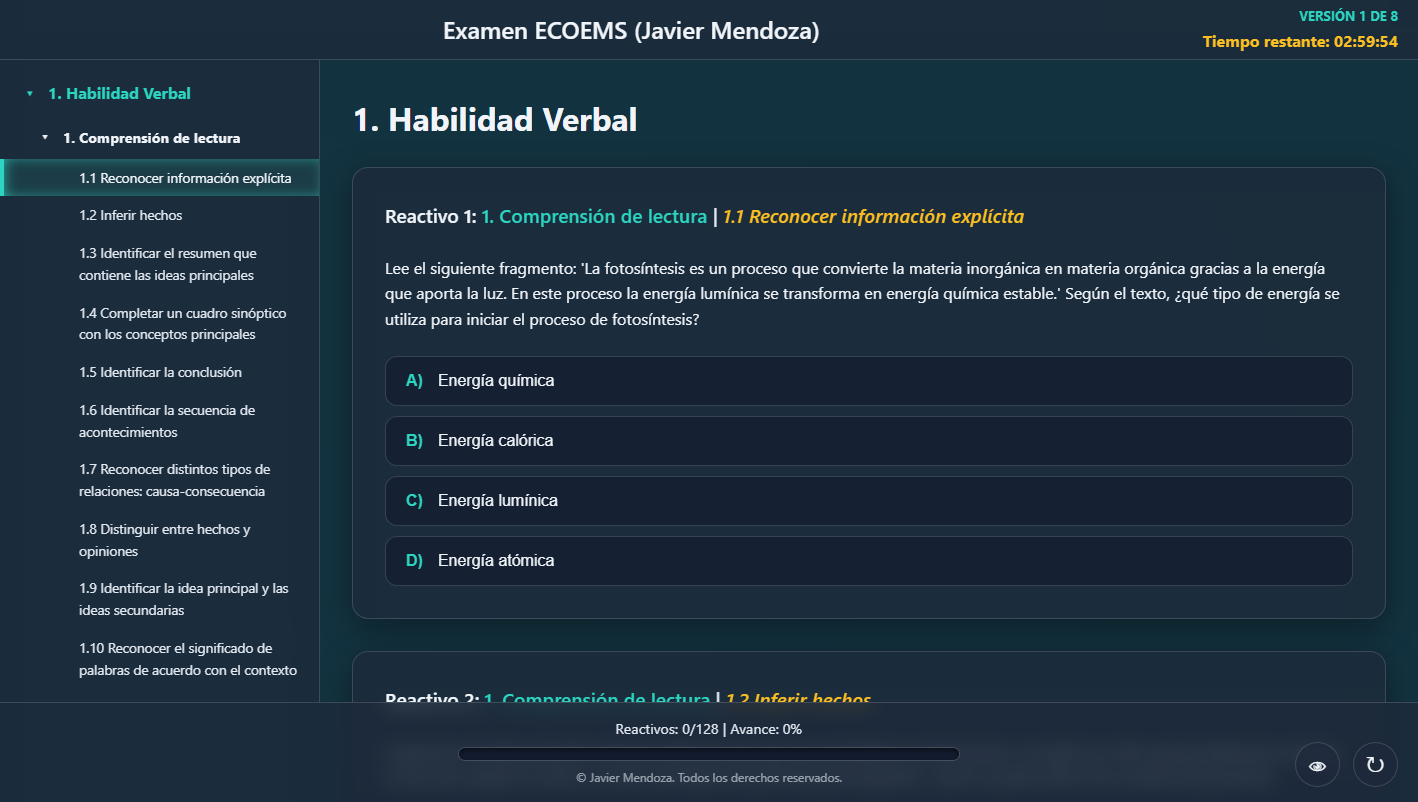 Captura de la versión completa de Demo Examen ECOEMS