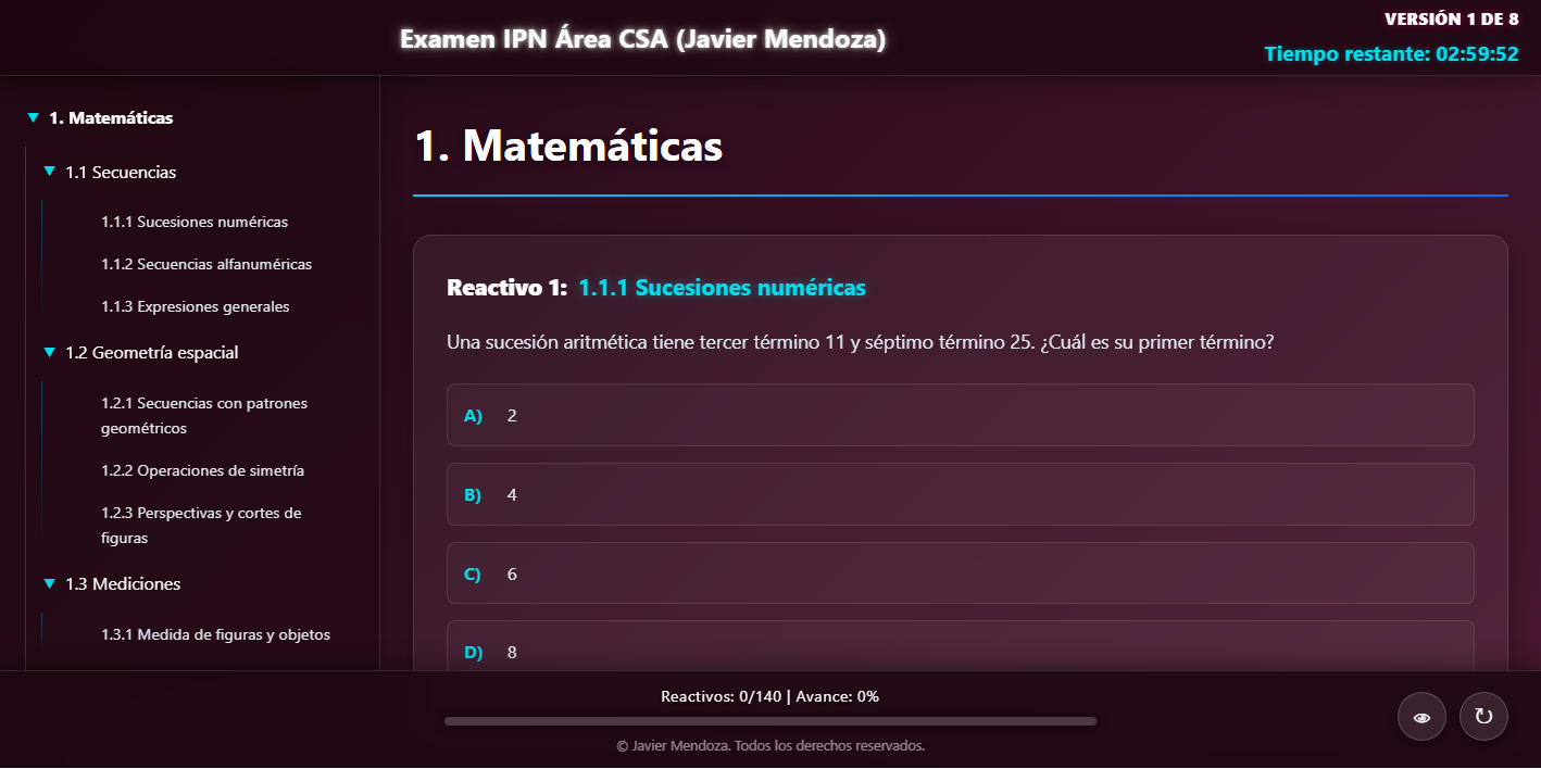 Captura de pantalla de Examen IPN CSA