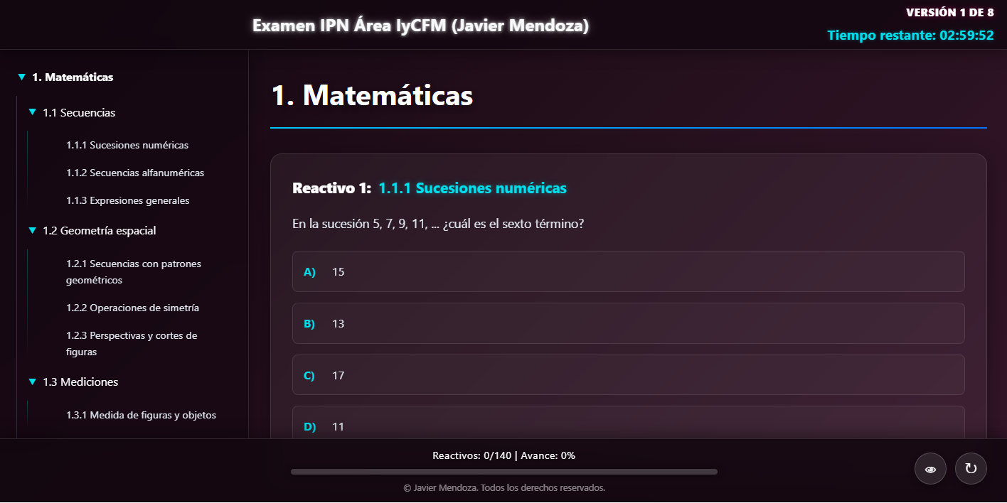 Captura de pantalla de Examen IPN IyCFM