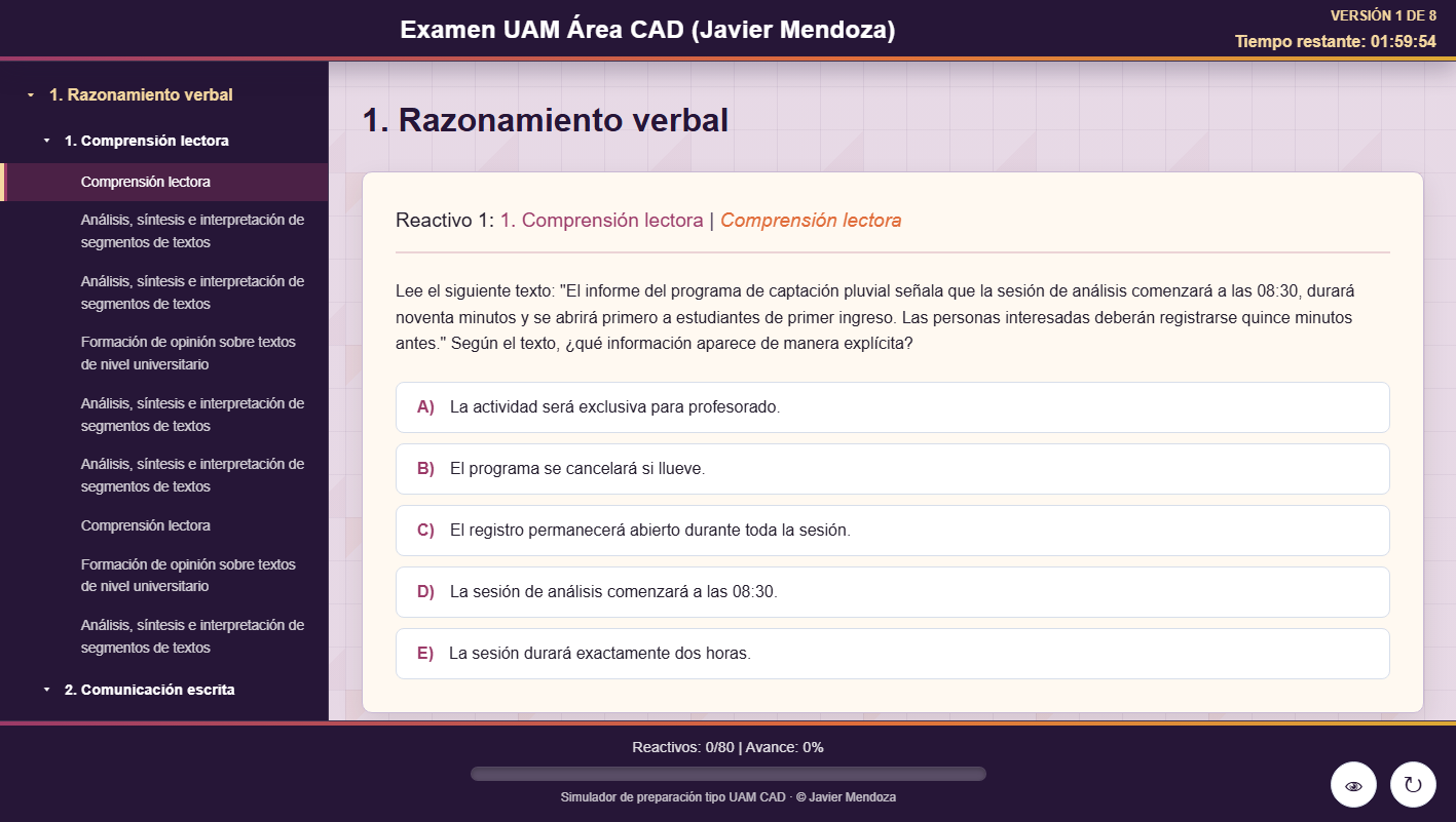 Captura de la versión completa de Demo Examen UAM CAD