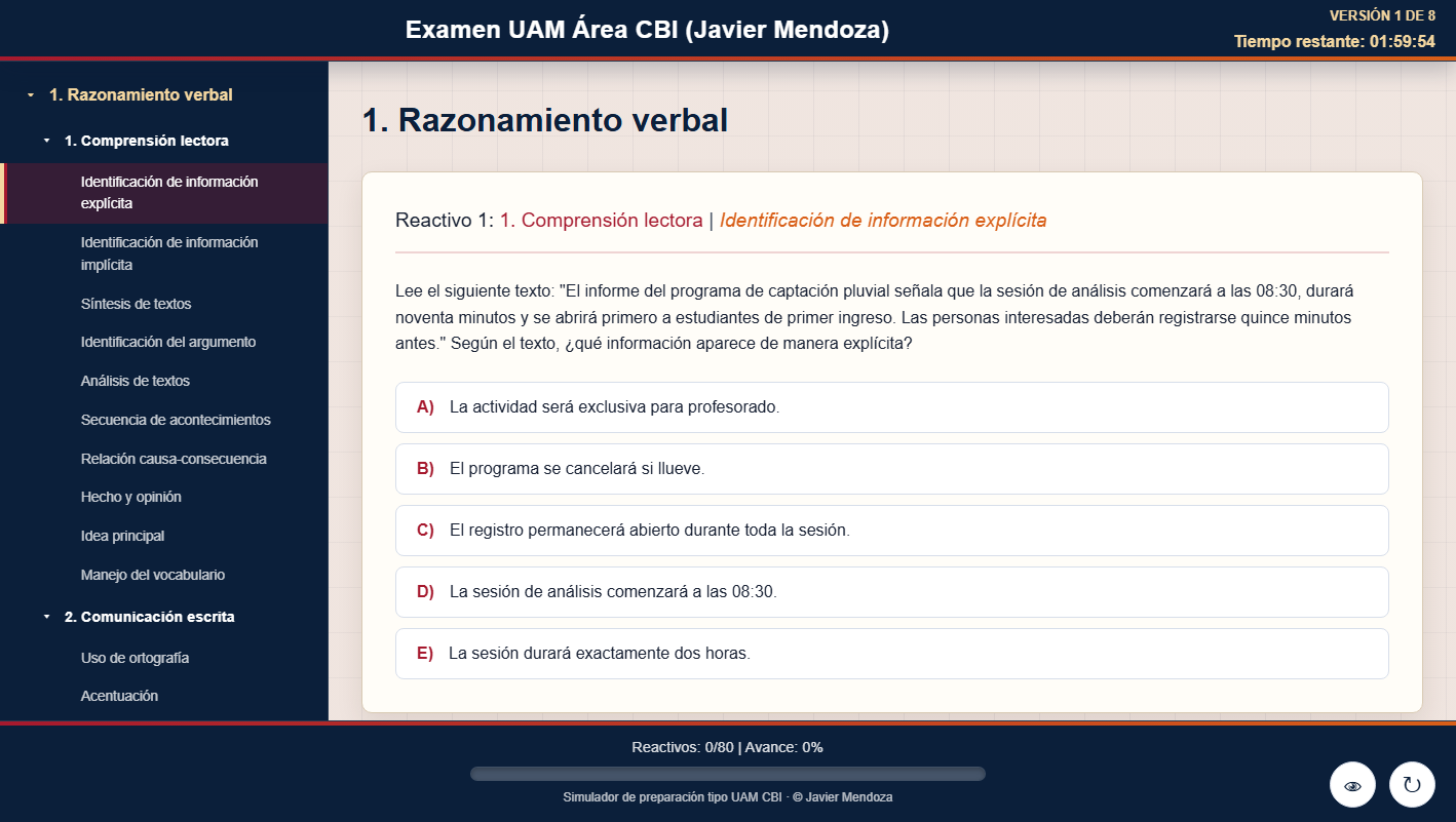 Captura de la versión completa de Demo Examen UAM CBI
