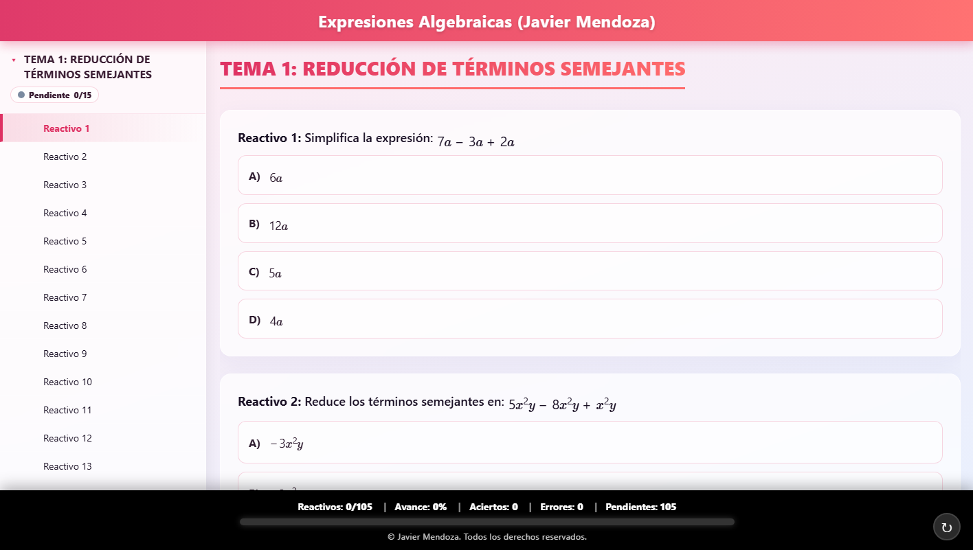Captura de pantalla de Expresiones Algebraicas