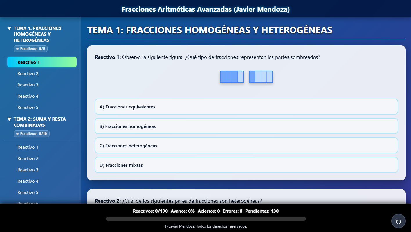 Captura de pantalla de Fracciones Aritméticas Avanzadas