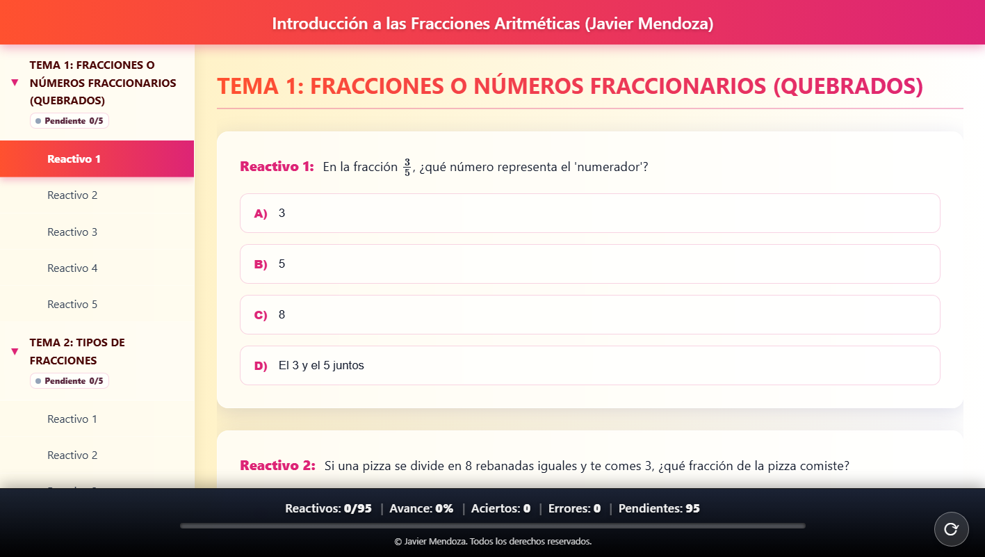 Captura de pantalla de Introducción a las Fracciones Aritméticas