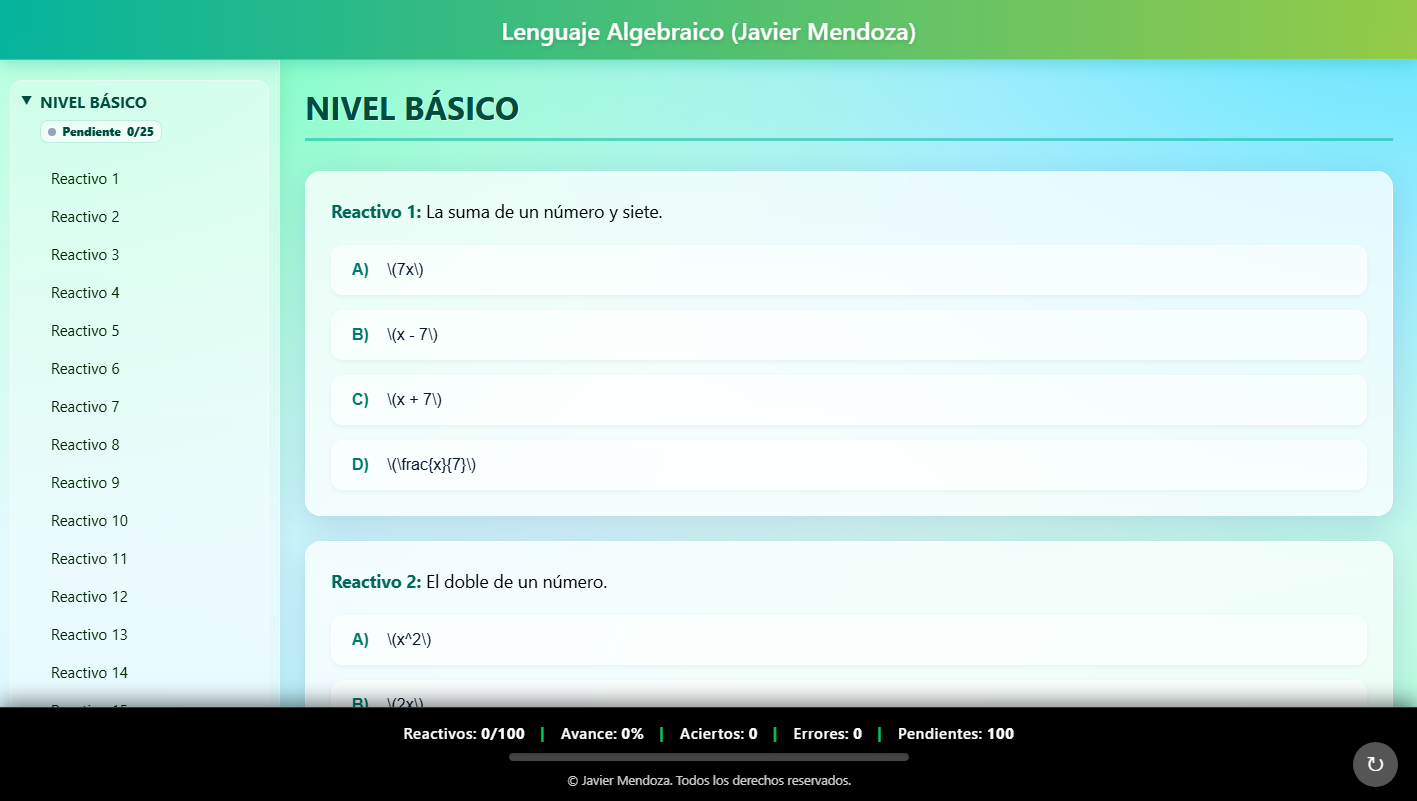 Captura de pantalla de Lenguaje Algebraico