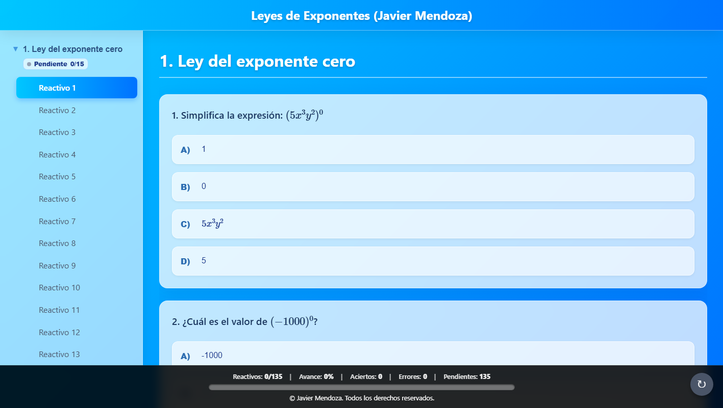 Captura de pantalla de Leyes de Exponentes